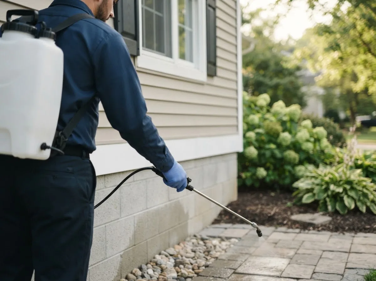 Pest control technician inspecting a home in Comer, GA